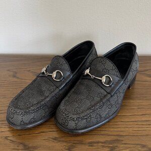 GUCCI GG Denim Vintage Horsebit Loafers Dark Grey 40E